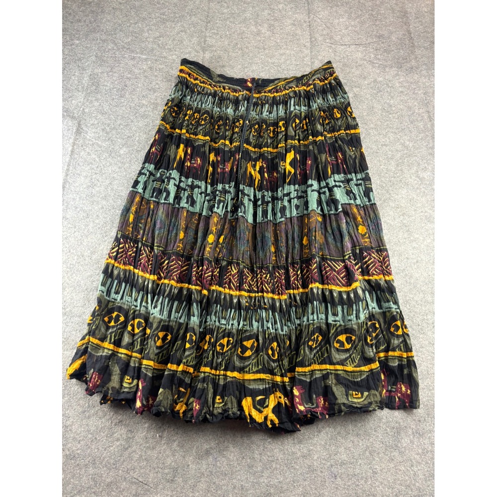 VTG Just Class Tribal Print Cotton Broomstick Maxi Skirt Boho Whimsygoth Hippie